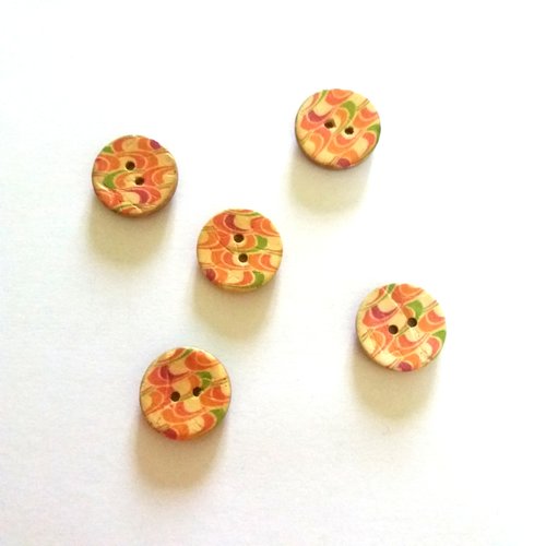 5 boutons en coco - vert et orange - 20mm - f9 n°10