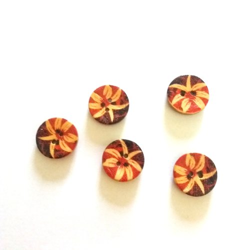 5 boutons en coco - rouge marron et beige - 20mm - f9 n°11