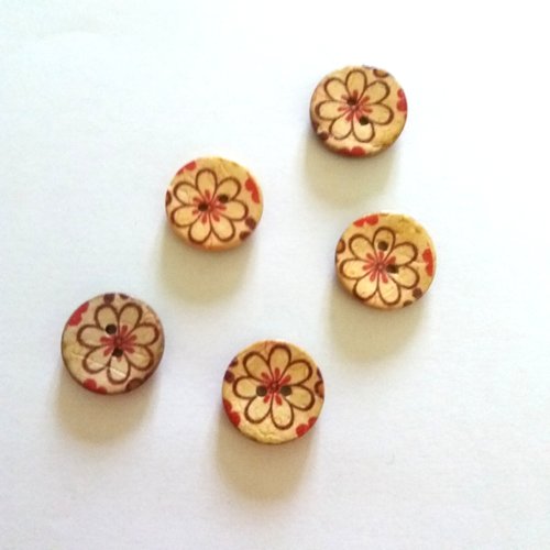 5 boutons en coco - grosse fleur marron et beige - 20mm - f9 n°12