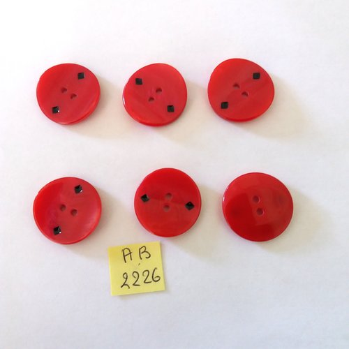 6 boutons en résine rouge et noir - 23mm - ab2226