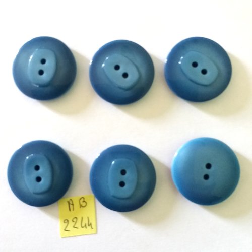 6 boutons en résine bleu - 26mm - ab2244