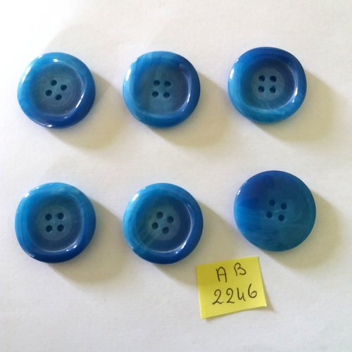 6 boutons en résine bleu - 27mm - ab2246