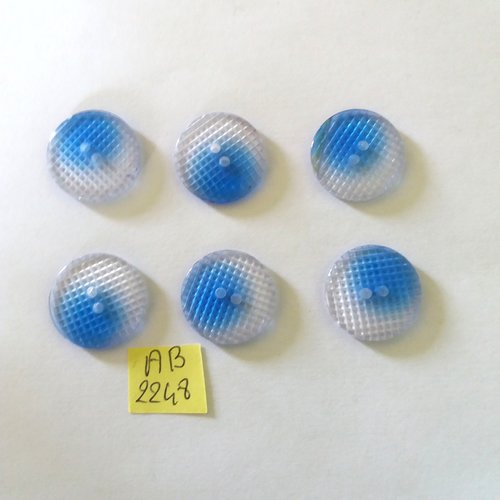 6 boutons en résine bleu et transparent - 20mm - ab2248