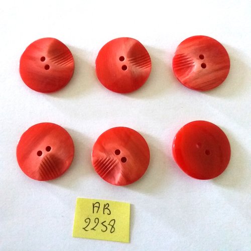 6 boutons en résine rouge clair - 22mm - ab2258