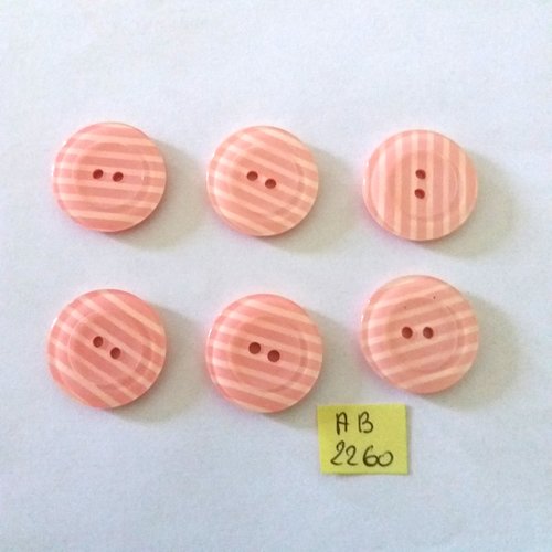 6 boutons en résine rose et blanc -22mm - ab2260