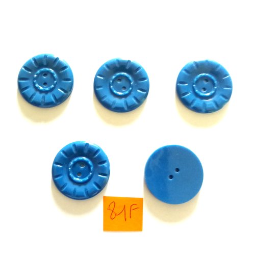 5 boutons en résine bleur - fleur - 26mm - 81f