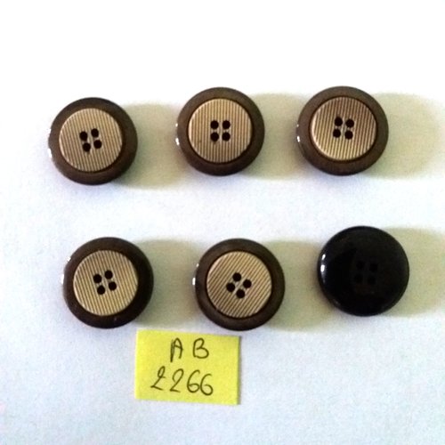 6 boutons en résine marron - 17mm - ab2266