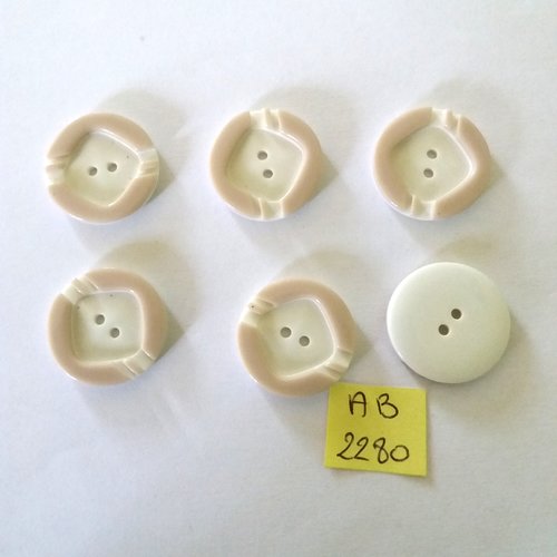 6 boutons en résine blanc et beige - 22mm - ab2280