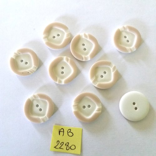 9 boutons en résine blanc et beige - 18mm - ab2280