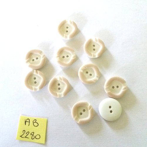 9 boutons en résine blanc et beige - 14mm - ab2280