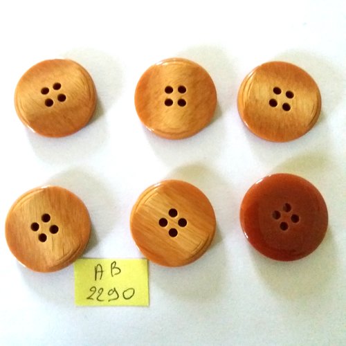 6 boutons en résine marron - 27mm - ab2290