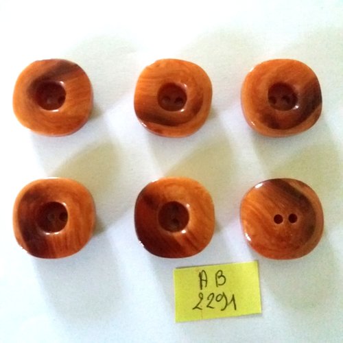 6 boutons en résine marron - 21x21mm - ab2291