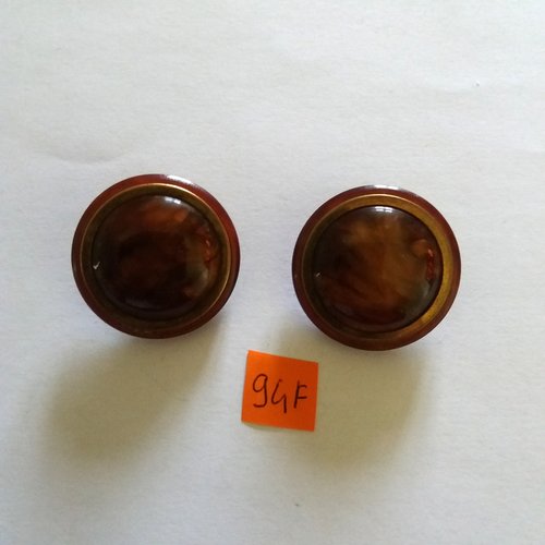 2 boutons en résine marron et doré - 31mm - 94f