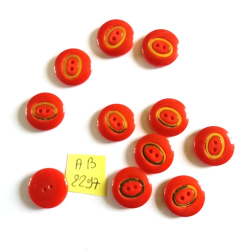 11 boutons en résine rouge - 15mm - ab2297