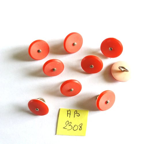 9 boutons en résine rouge et  rose dessous - 14mm - ab2308
