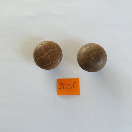 2 boutons en bois marron - 26mm - 209f