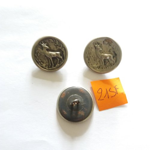 3 boutons en métal argenté - un cerf - 25mm - 215f