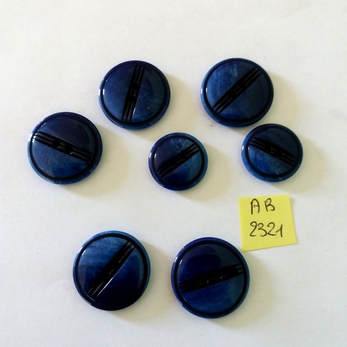 7 boutons en résine bleu - 22mm et 18mm - ab2321