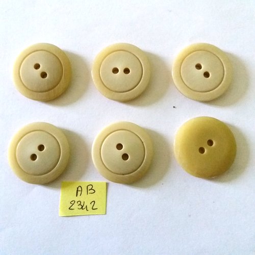 6 boutons en résine beige  - 28mm - ab2342