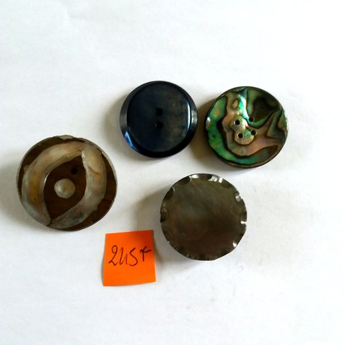 4 boutons en nacre - marron et bleu - entre 26mm et 32mm - 245f