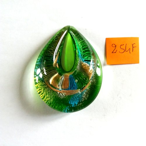 1 pendentif en verre vert - 39x51mm - 254f