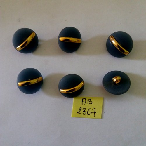 6 boutons en résine bleu et doré - 18mm - ab2367
