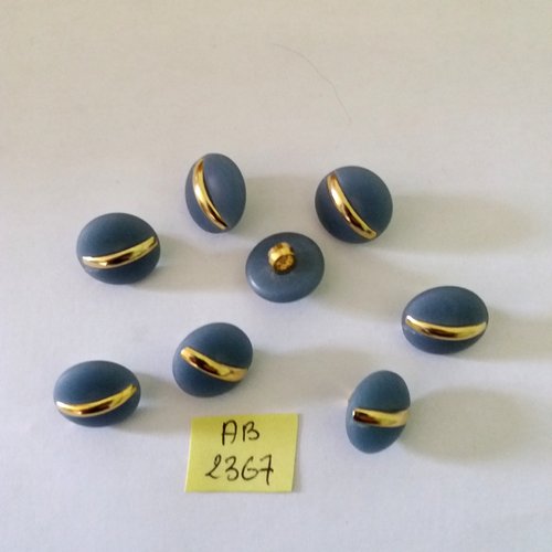 7 boutons en résine bleu et doré - 15mm - ab2367
