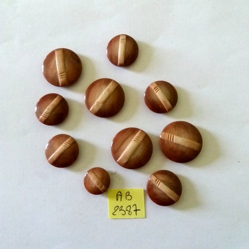 10 boutons en résine marron - taille diverse - ab2387