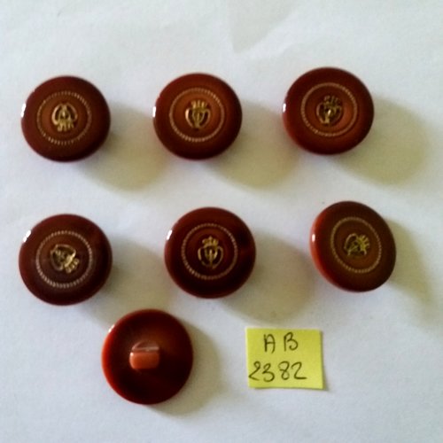 7 boutons en résine marron et doré - 23mm - ab2382