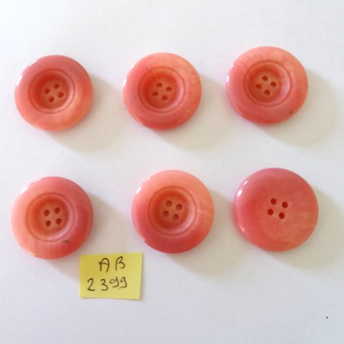 6 boutons en résine rose - 28mm - ab2399