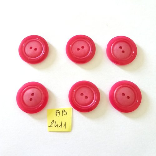 6 boutons en résine fuchsia - 23mm - ab2411