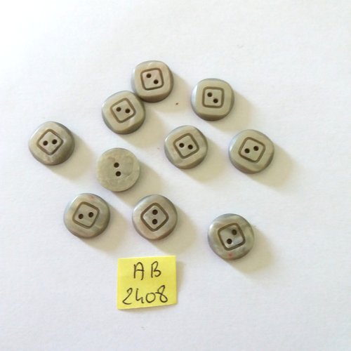 10 boutons en résine gris - 14mm - ab2408