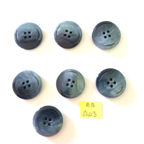 7 boutons en résine bleu - 28mm - ab2403
