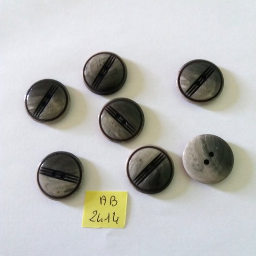 7 boutons en résine gris - 22mm - ab2414