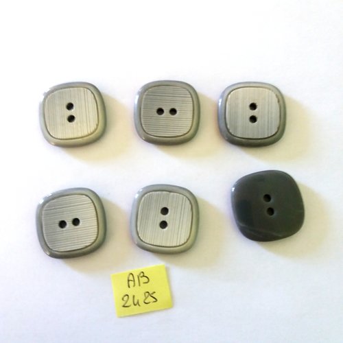 6 boutons en résine gris - 25x25mm - ab2425