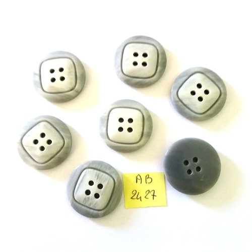 7 boutons en résine gris - 27mm - ab2427