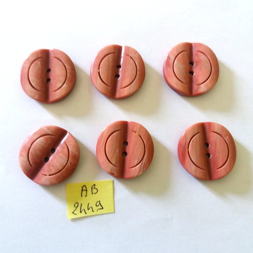 6 boutons en résine rose/marron - 26mm - ab2449
