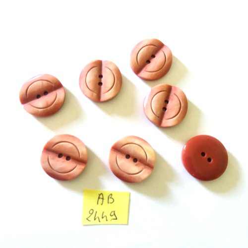 7 boutons en résine rose/marron - 21mm - ab2449