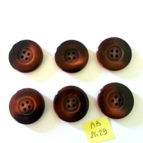 6 boutons en résine marron - 28mm - ab2429