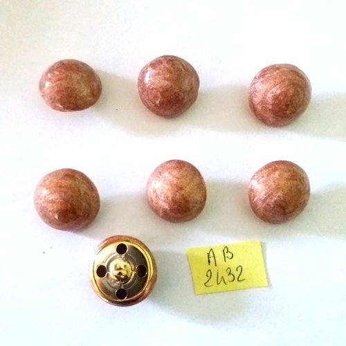 7 boutons en résine marron et métal doré -21mm - ab2432