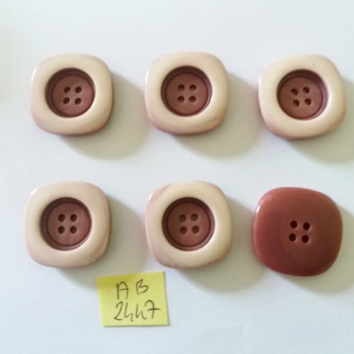 6 boutons en résine marron - 25x25mm - ab2447