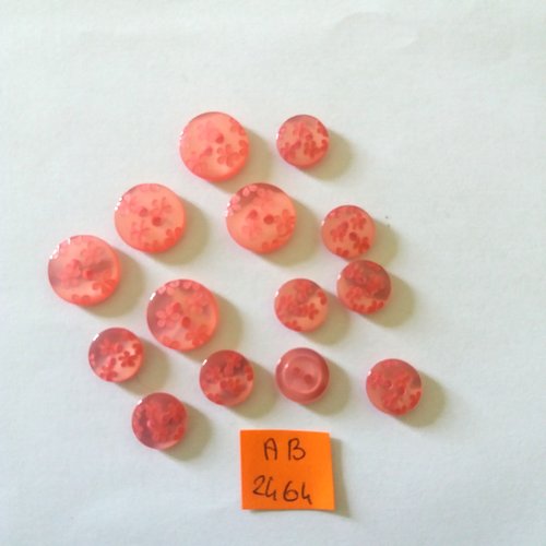 15 boutons en résine rose - taille diverse - ab2464