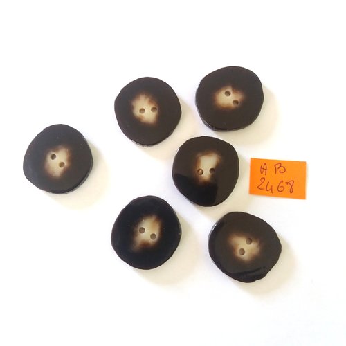 6 boutons en résine marron foncé et beige - 26mm - ab2468