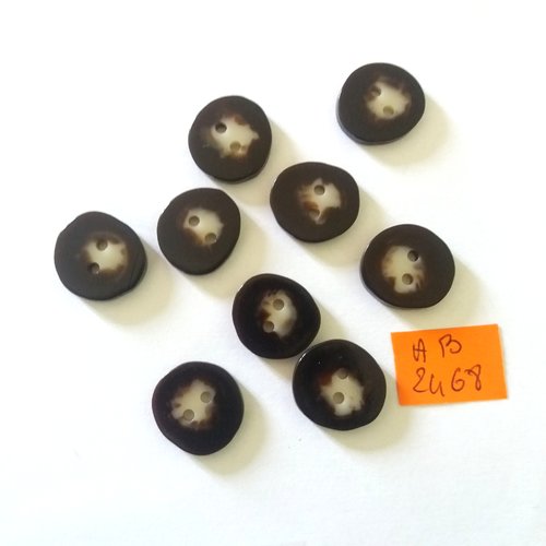 9 boutons en résine marron foncé et beige - 16mm - ab2468