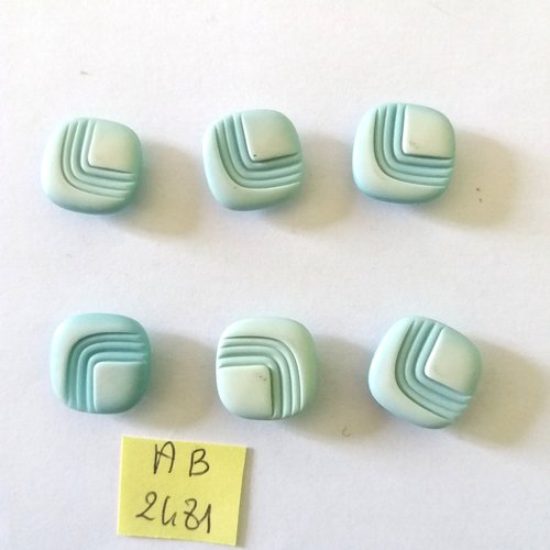 6 boutons en résine bleu - 16x16mm - ab2481