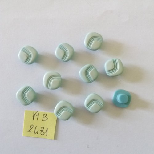 10 boutons en résine bleu - 11x11mm - ab2481