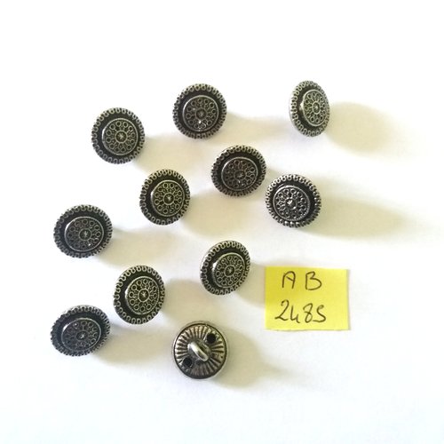 11 boutons en métal argenté - 14mm - ab2485