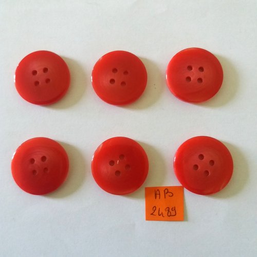 6 boutons en résine rouge - 28mm - ab2489