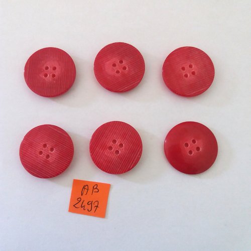 6 boutons en résine rouge - 25mm - ab2497