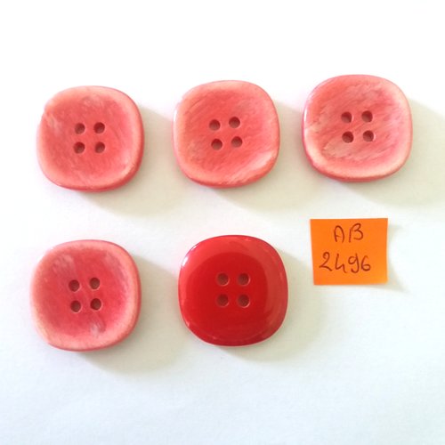 5 boutons en résine rouge et rose - 25x25mm - ab2496